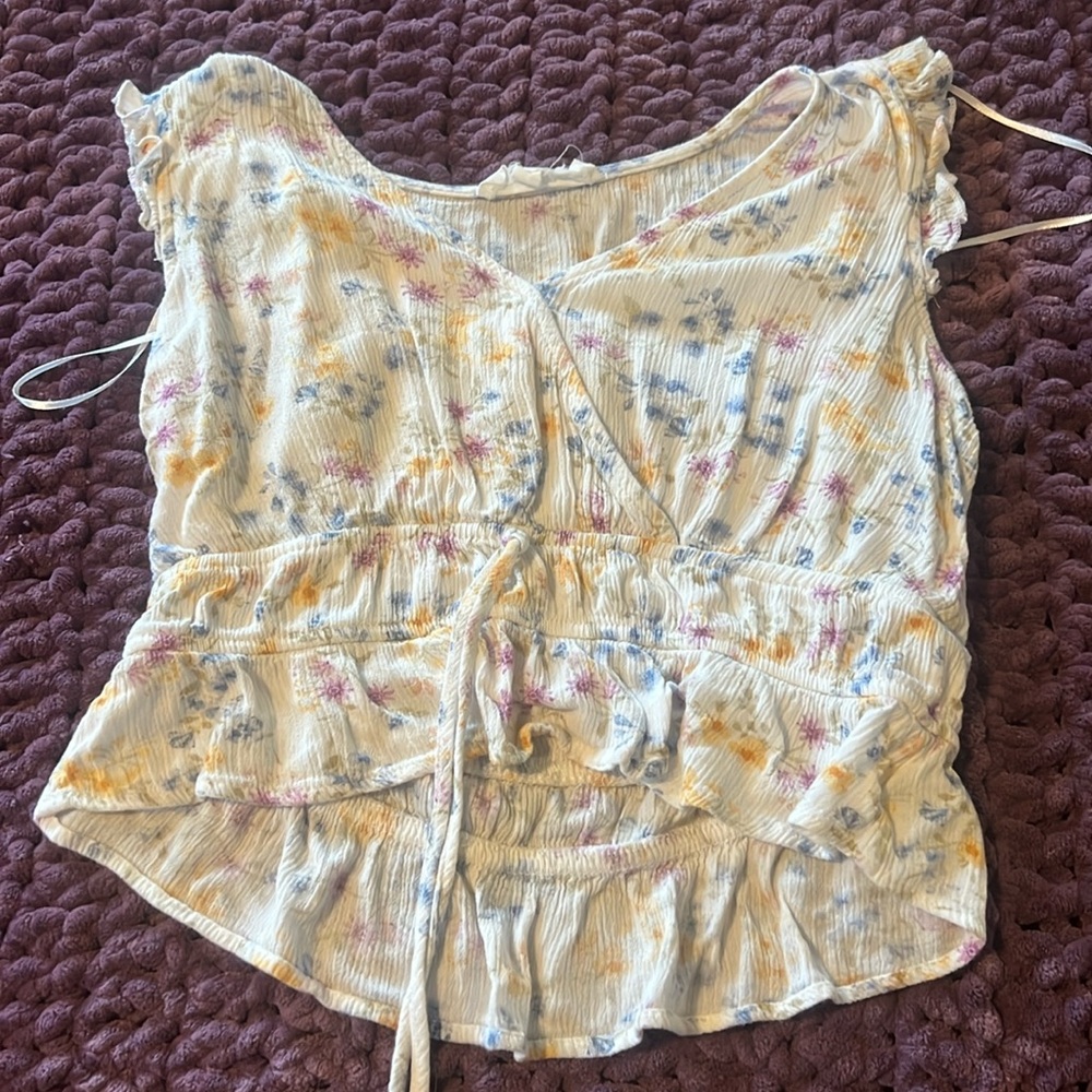 Pink Rose Floral Print Top with Ruffles